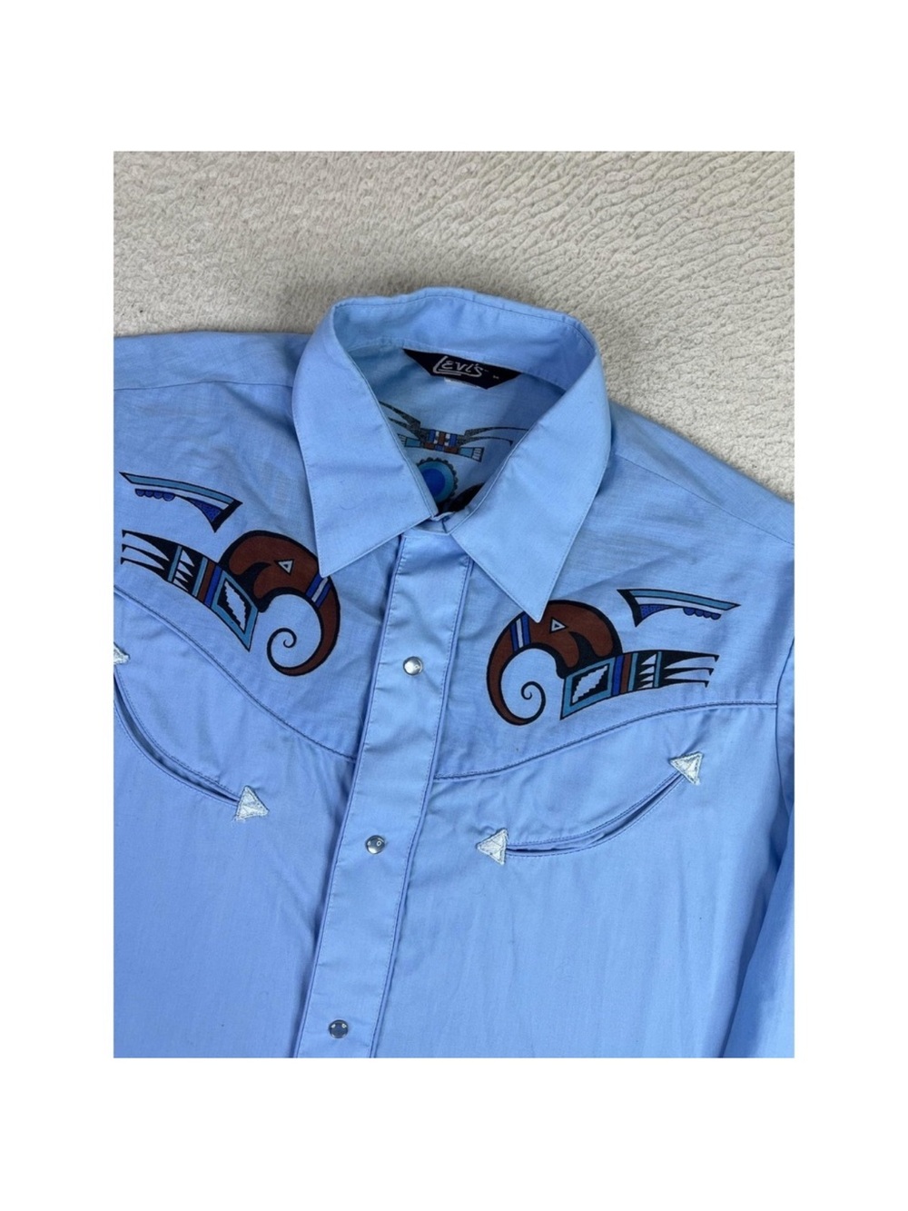 Vintage Levi's Light Blue Western Shirt with Pearl Snaps and Embroidery